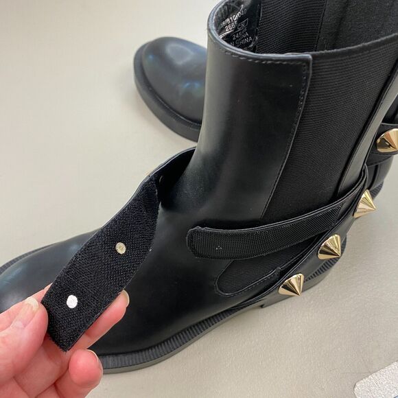 ZARA Ankle Boots Womens 36 6 Black Studded Ankle Strap Chelsea Goth Biker Vegan - Picture 5 of 11